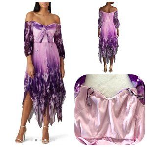 FLOR ET.AL Rossetti $895 Floral-Print Midi strapless sexy Dress 2